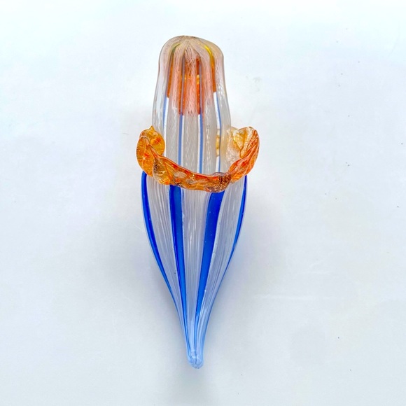 Handcrafted Arte Murano Icet Hecho en Venezuela Orange & Blue Glass Slipper Shoe - Picture 2 of 7